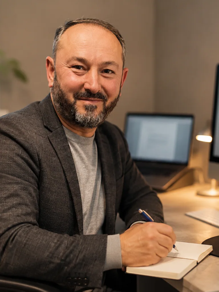 Parviz Abbasov an seinem Schreibtisch bei der Vorbereitung einer Übersetzung