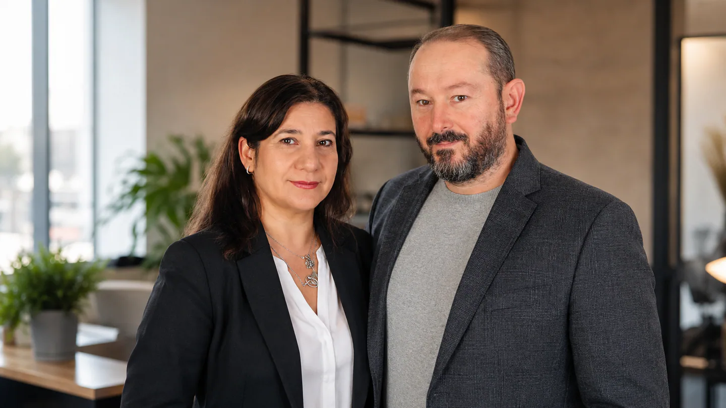 Saiga Abbasova und Parviz Abbasov gemeinsam in einer ruhigen Büroumgebung